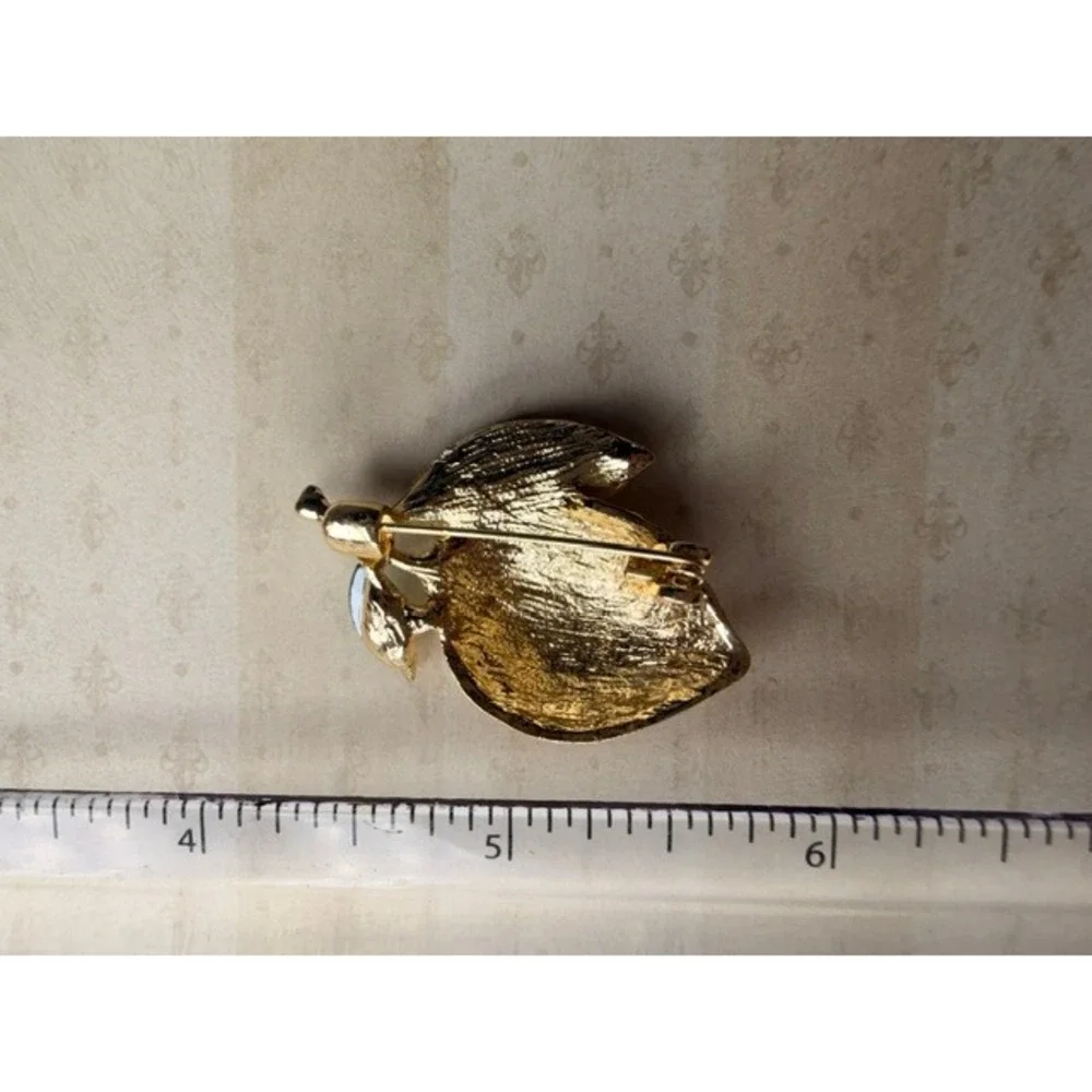 Lemon Brooch Yellow Enamel Rhinestone Gold Tone Fruit Statement Pin